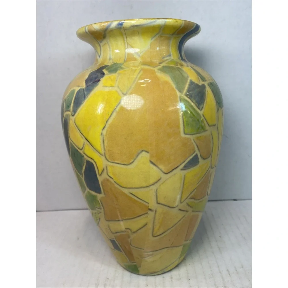 Vintage Mosaic Tulip Vase likely crafted in the‎ 1960s using pottery techniques